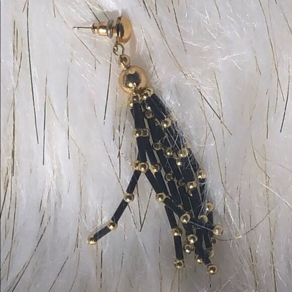 FASHION EARRINGS Gold, Black Dangle Studded - Picture 3 of 4